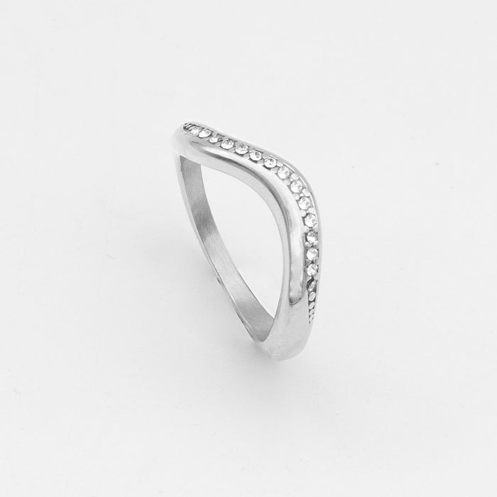 Kaia Pavé Wishbone Ring in silver plated stainless steel