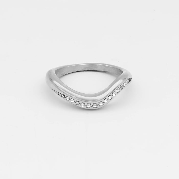Kaia Pavé Wishbone Ring in silver plated stainless steel