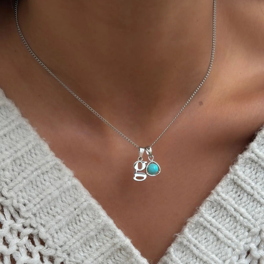Kayla Lowercase Mini Initial & Birthstone Necklace