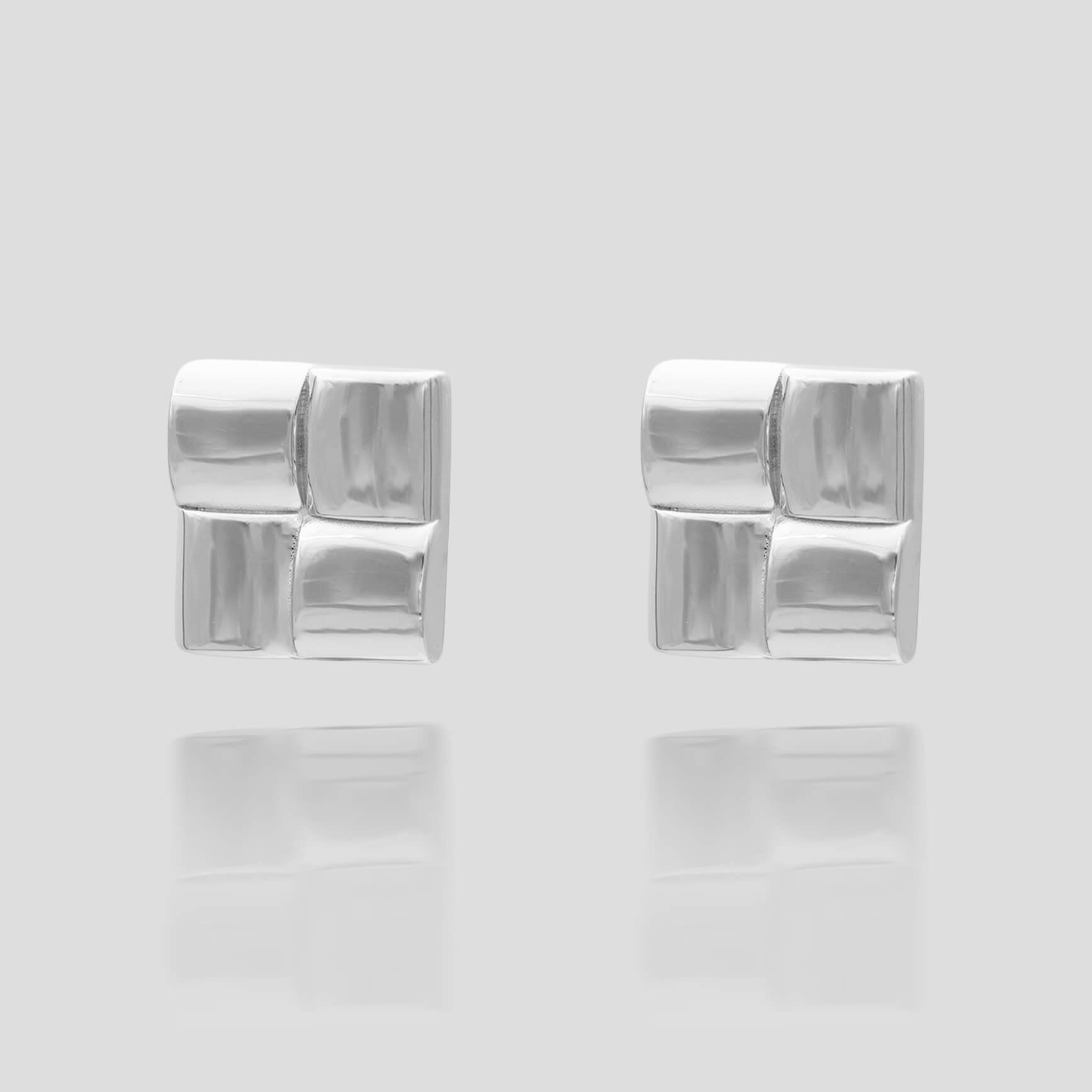 Kia Earrings feature an embossed geometric square design, crafted in Silver plated stainless steel from Prya