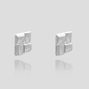 Kia Earrings feature an embossed geometric square design, crafted in Silver plated stainless steel from Prya