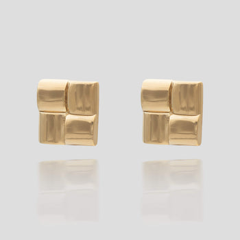 Kia Earrings feature an embossed geometric square design, crafted in 18k Gold plated stainless steel from Prya