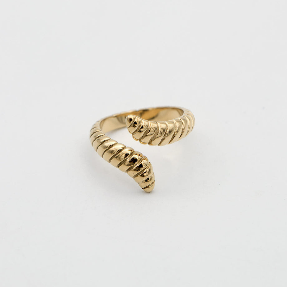 Meera Serpentine Gold plated ring with an elegant snake design with intricate grooves made by Prya