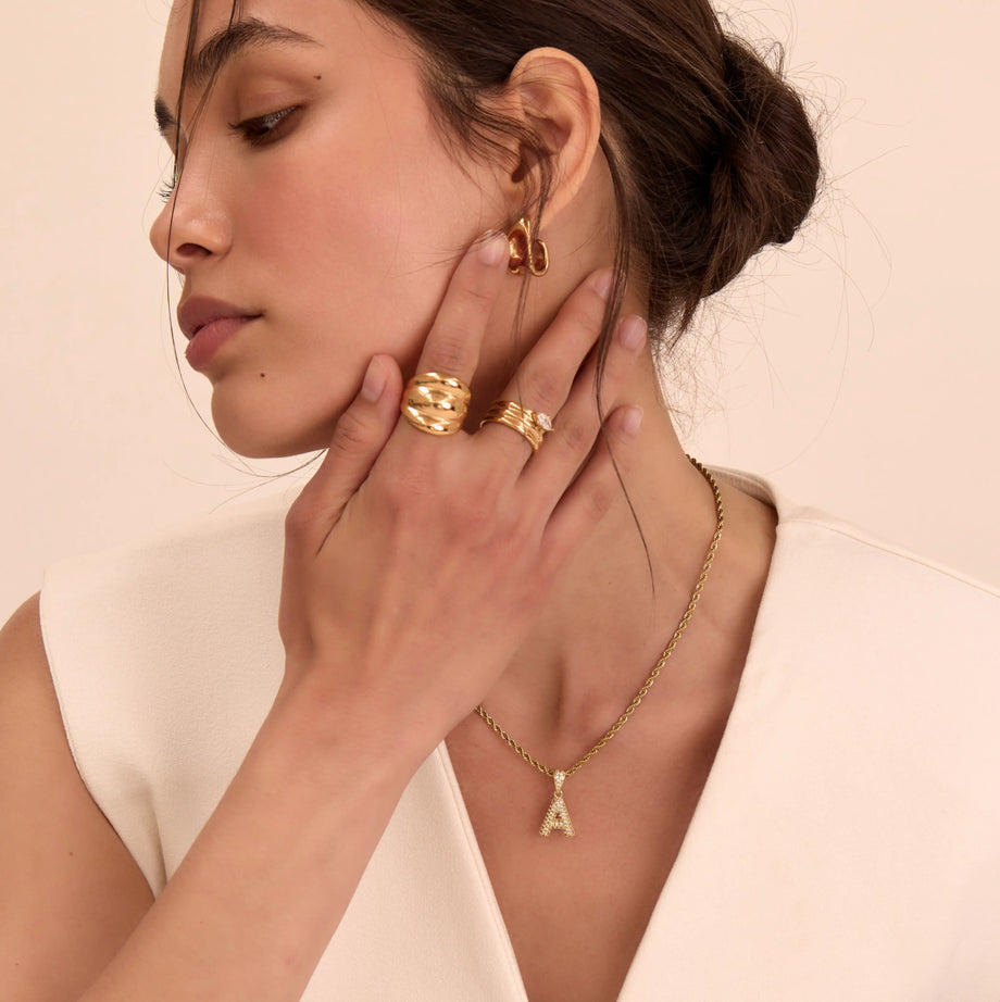 Pave Mini Bubble Initial Necklace