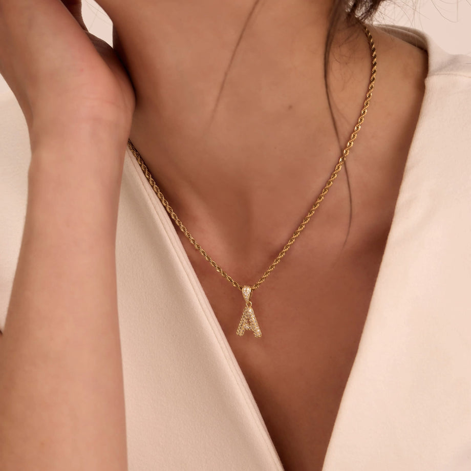 Pave Mini Bubble Initial Necklace