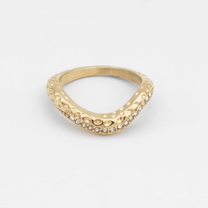 Sabine Textured Pavé Ring in 18k gold plated stainless steel