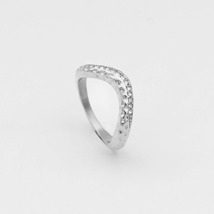 Sabine Textured Pavé Ring in plated stainless steel