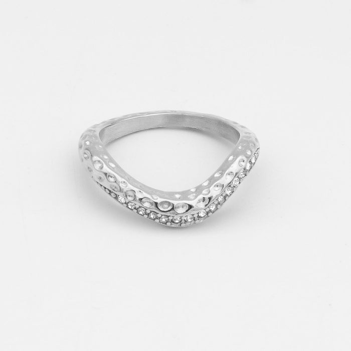 Sabine Textured Pavé Ring in plated stainless steel