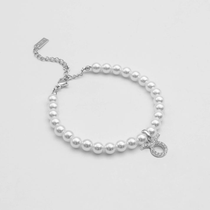 silver-accented pearl anklet with zodiac taurus charm, 