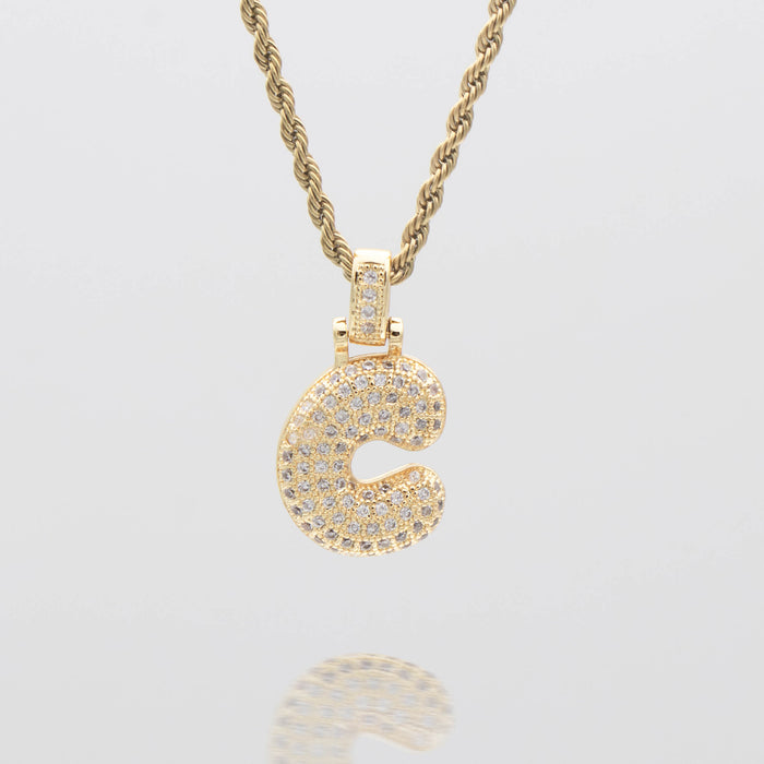 Icy Bubble letter initial necklace in silver or gold from Prya
