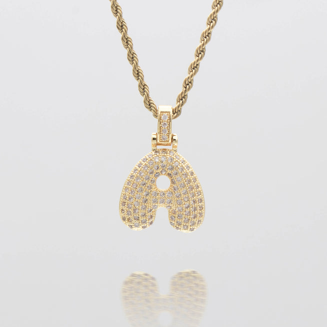 Icy Bubble letter initial necklace in silver or gold from Prya