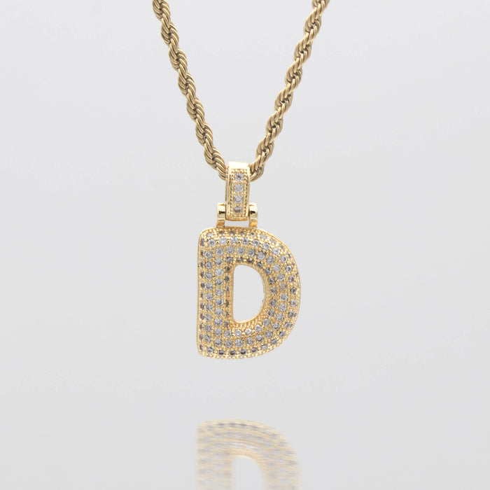 Icy Bubble letter initial necklace in silver or gold from Prya