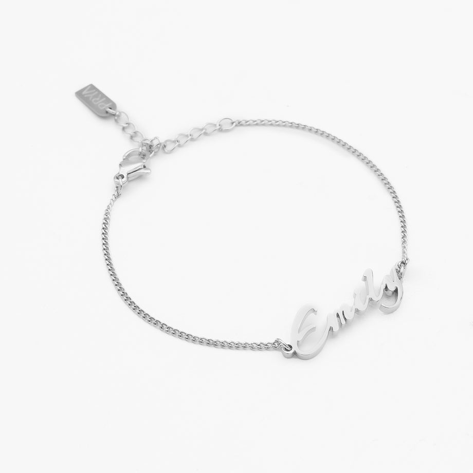 vienna custom name bracelet in silver plated stainless steel from prya