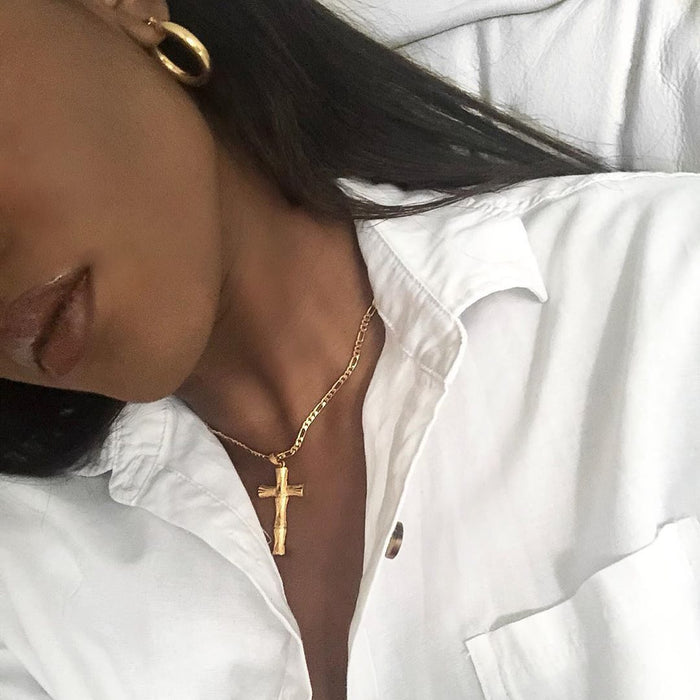Bamboo Cross Gold Filled Necklace | PRYA