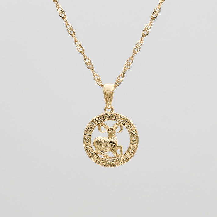 Gold Aries Zodiac Pendant Necklace by PRYA