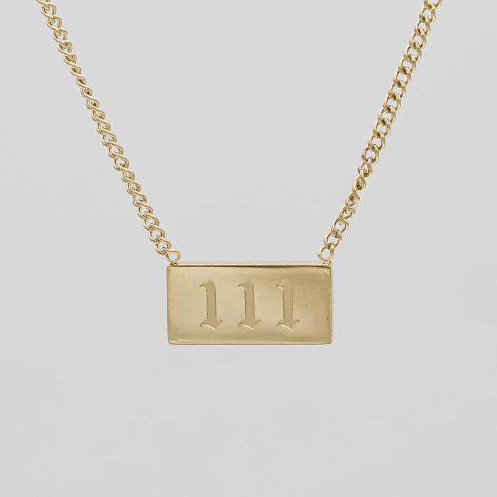 Gold Angel Number Tablet Pendant Necklace, Number 111 by PRYA