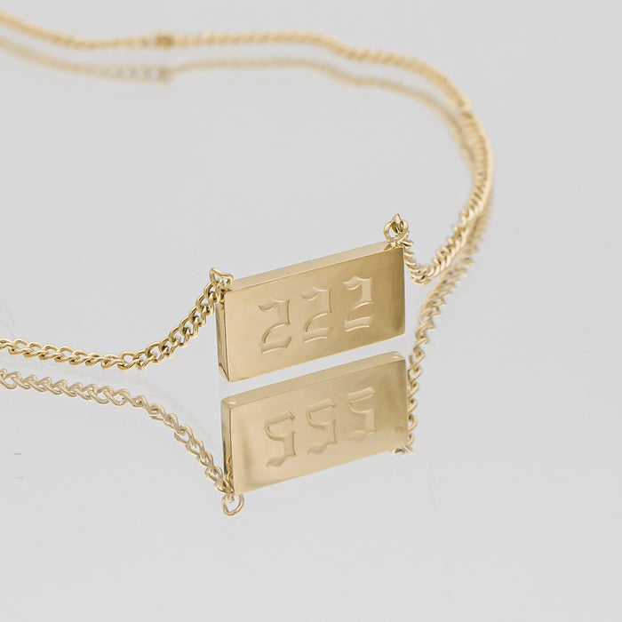 Gold Custom Angel Number Tablet Pendant Necklace, Number 222 by PRYA