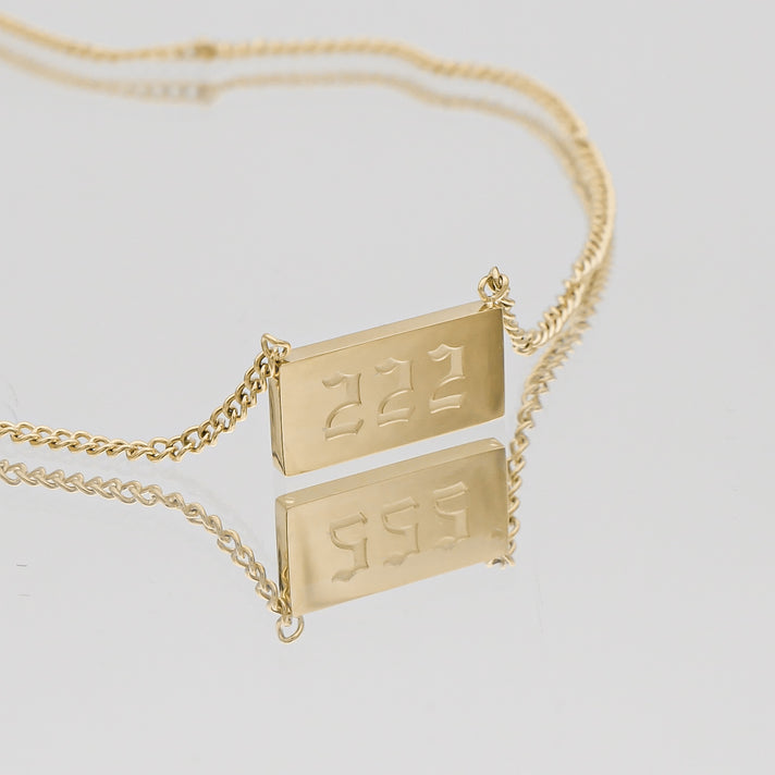 Gold Custom Angel Number Tablet Pendant Necklace, Number 222 by PRYA