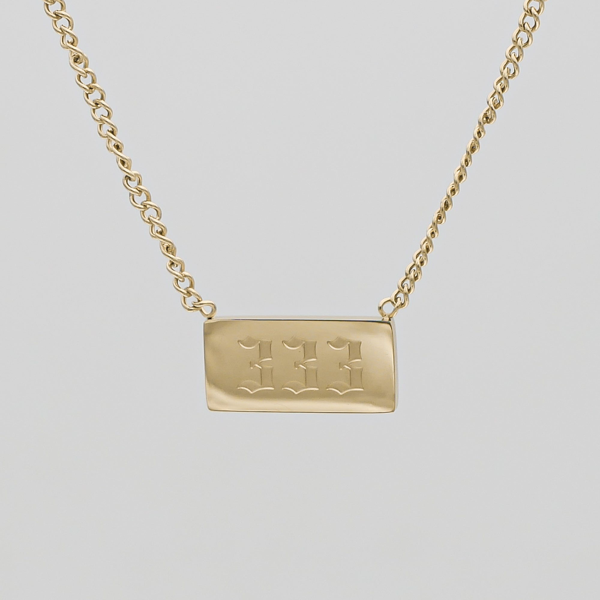 Gold Custom Angel Number Tablet Pendant Necklace, Number 333 by PRYA