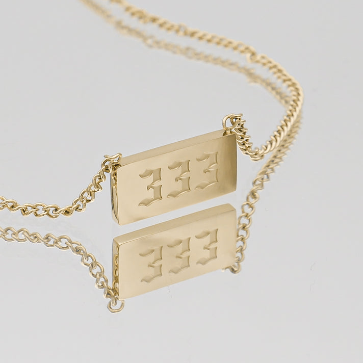 Gold Custom Angel Number Tablet Pendant Necklace, Number 333 by PRYA