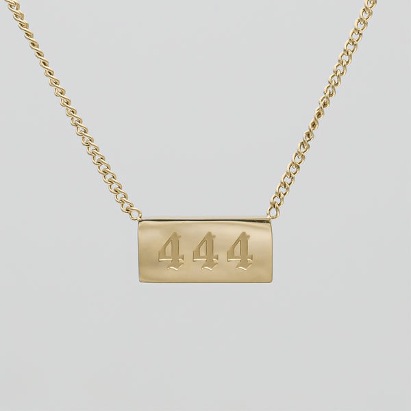 Gold Custom Angel Number Tablet Pendant Necklace, Number 444 by PRYA