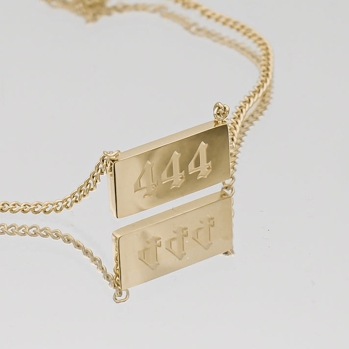 Gold Custom Angel Number Tablet Pendant Necklace, Number 444 by PRYA