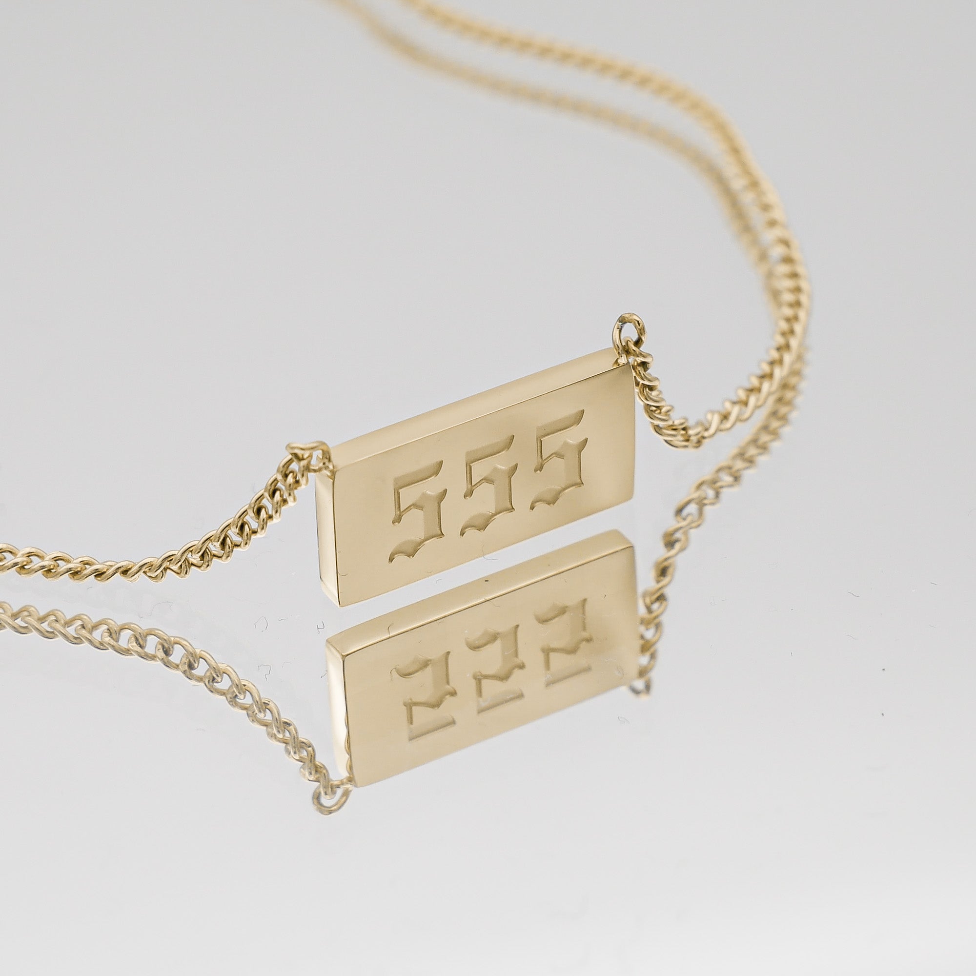 Gold Angel Number Tablet Pendant Necklace, Number 555 by PRYA