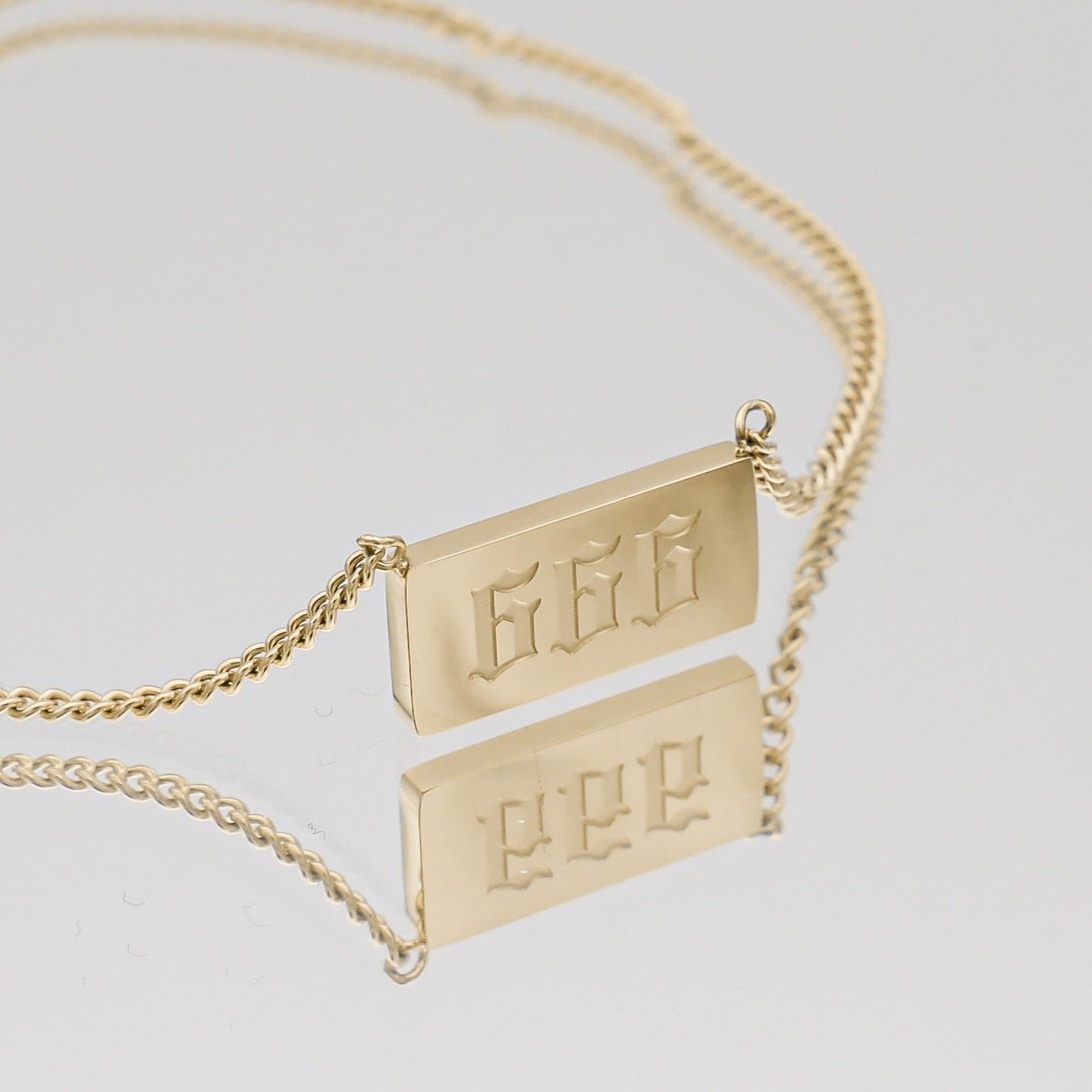 Gold Custom Angel Number Tablet Pendant Necklace, Number 666 by PRYA