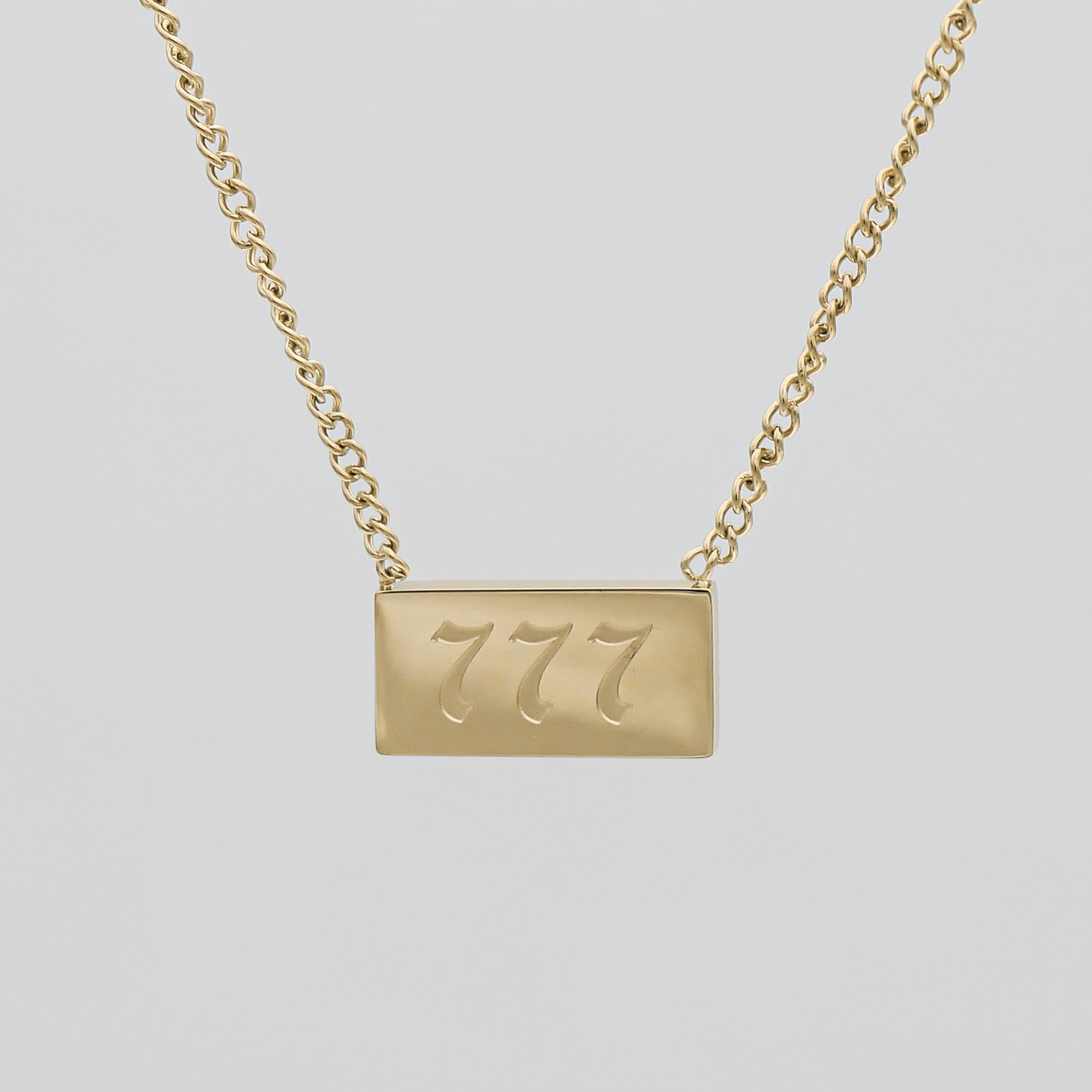 Gold Custom Angel Number Tablet Pendant Necklace, Number 777 by PRYA