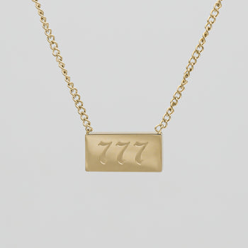 Gold Custom Angel Number Tablet Pendant Necklace, Number 777 by PRYA