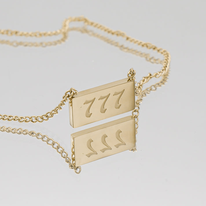 Gold Custom Angel Number Tablet Pendant Necklace, Number 777 by PRYA