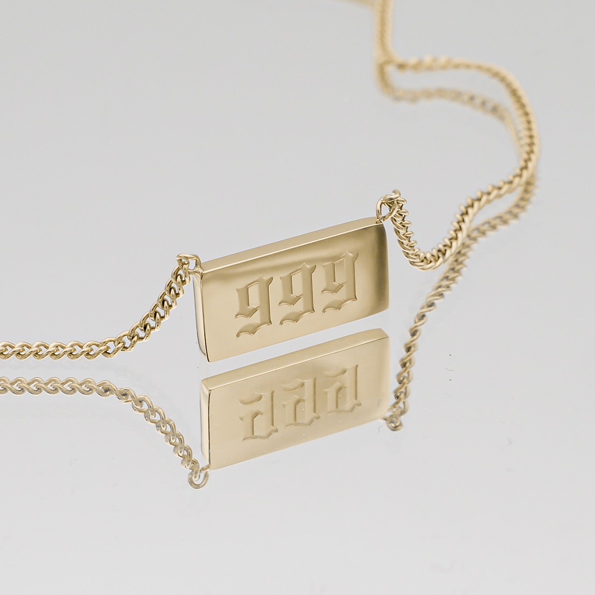 Gold Custom Angel Number Tablet Pendant Necklace, Number 999 by PRYA