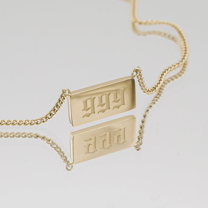 Gold Custom Angel Number Tablet Pendant Necklace, Number 999 by PRYA