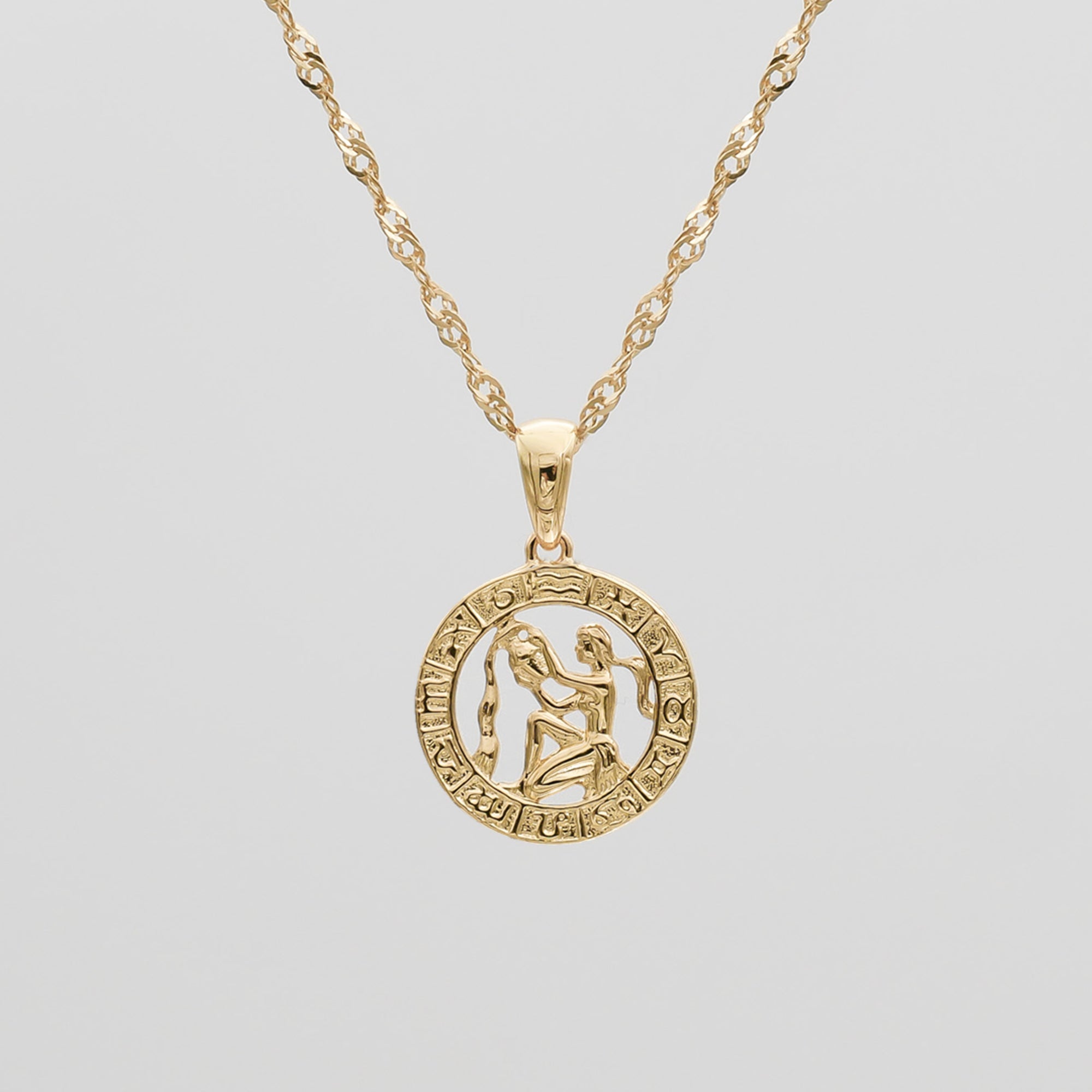 Gold Aquarius Zodiac Pendant Necklace by PRYA