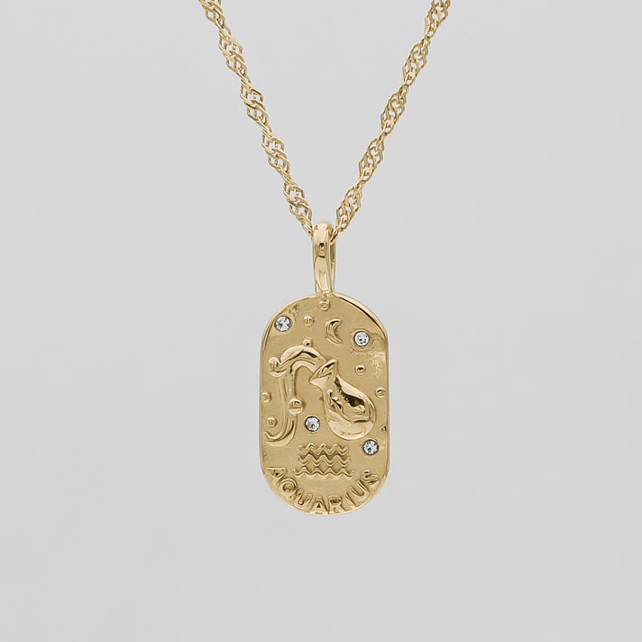 Aquarius Zodiac Tarot Card Necklace by PRYA UK