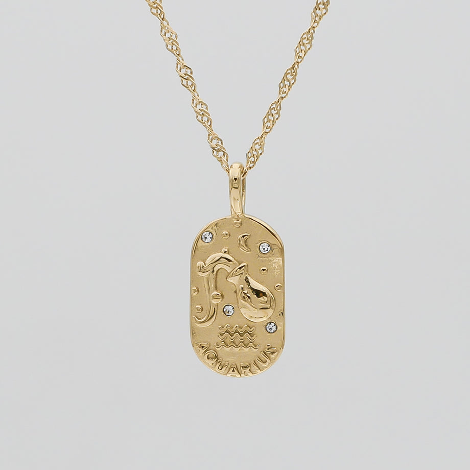 Aquarius Zodiac Tarot Card Necklace by PRYA UK