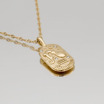 Gold Aquarius Zodiac Tarot Card Necklace by PRYA UK