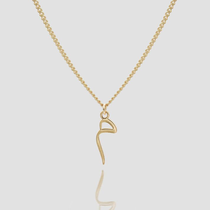 Gold necklace with Arabic initial pendant.