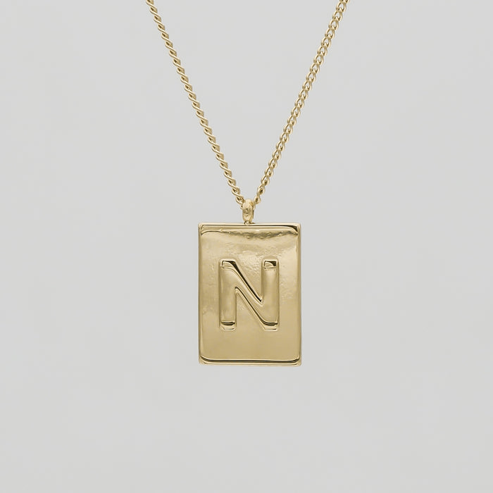Athena custom initial Gold pendant Necklace, letter N by PRYA