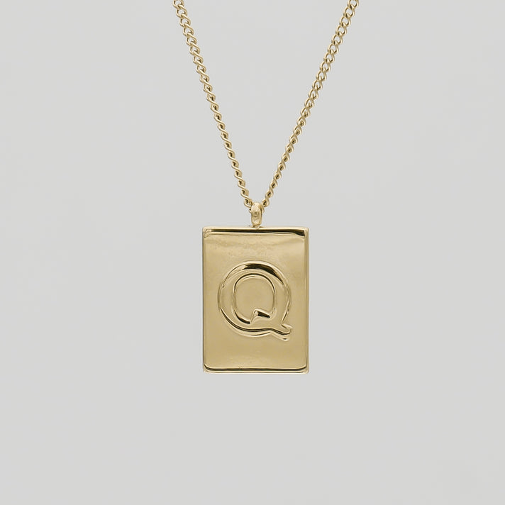 Athena custom initial Gold pendant Necklace, letter Q by PRYA