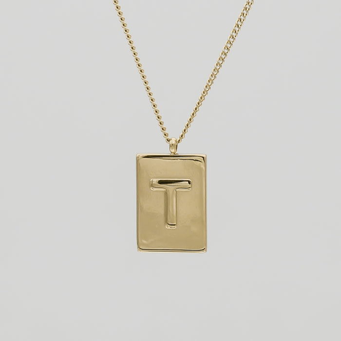 Athena custom initial Gold pendant Necklace, letter T by PRYA