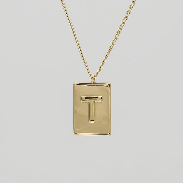 Athena custom initial Gold pendant Necklace, letter T by PRYA