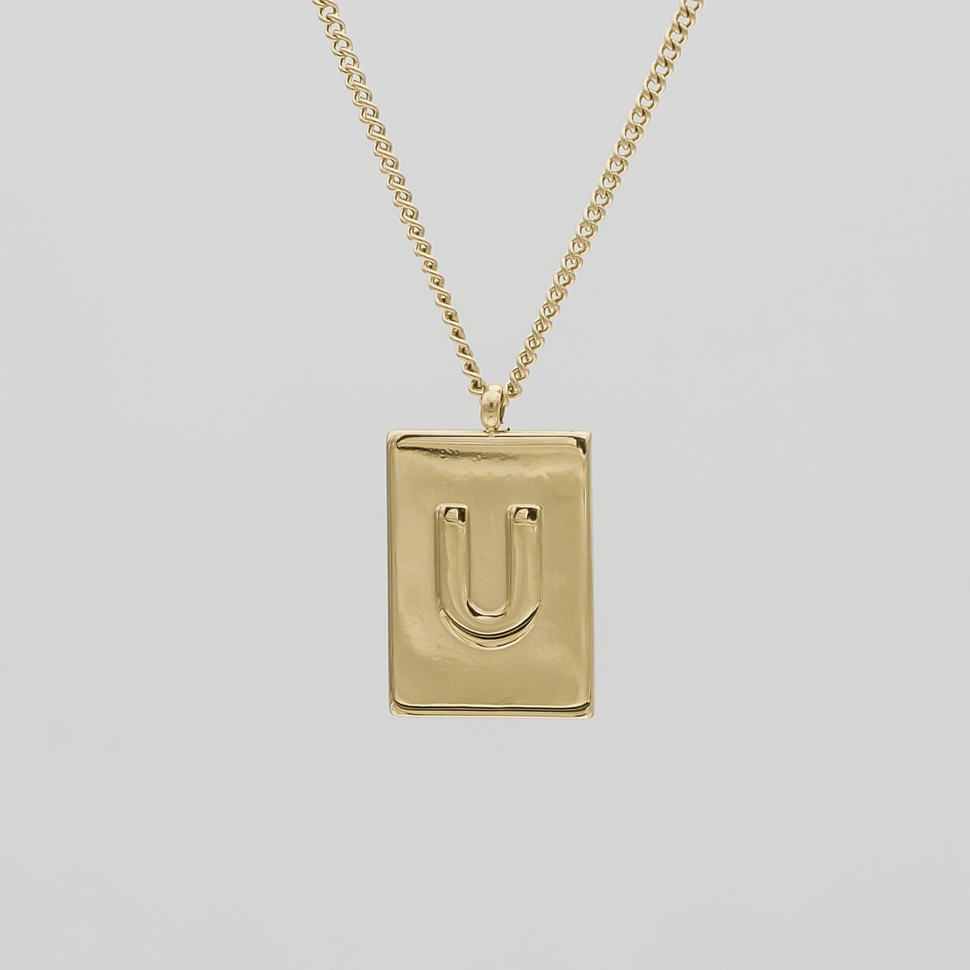 Athena custom initial Gold pendant Necklace, letter U by PRYA