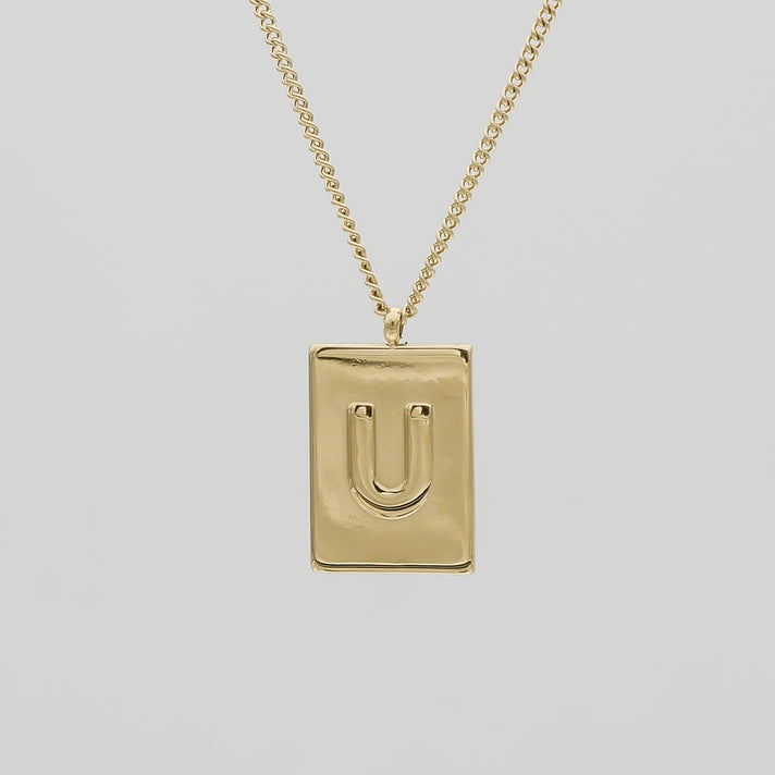 Athena custom initial Gold pendant Necklace, letter U by PRYA