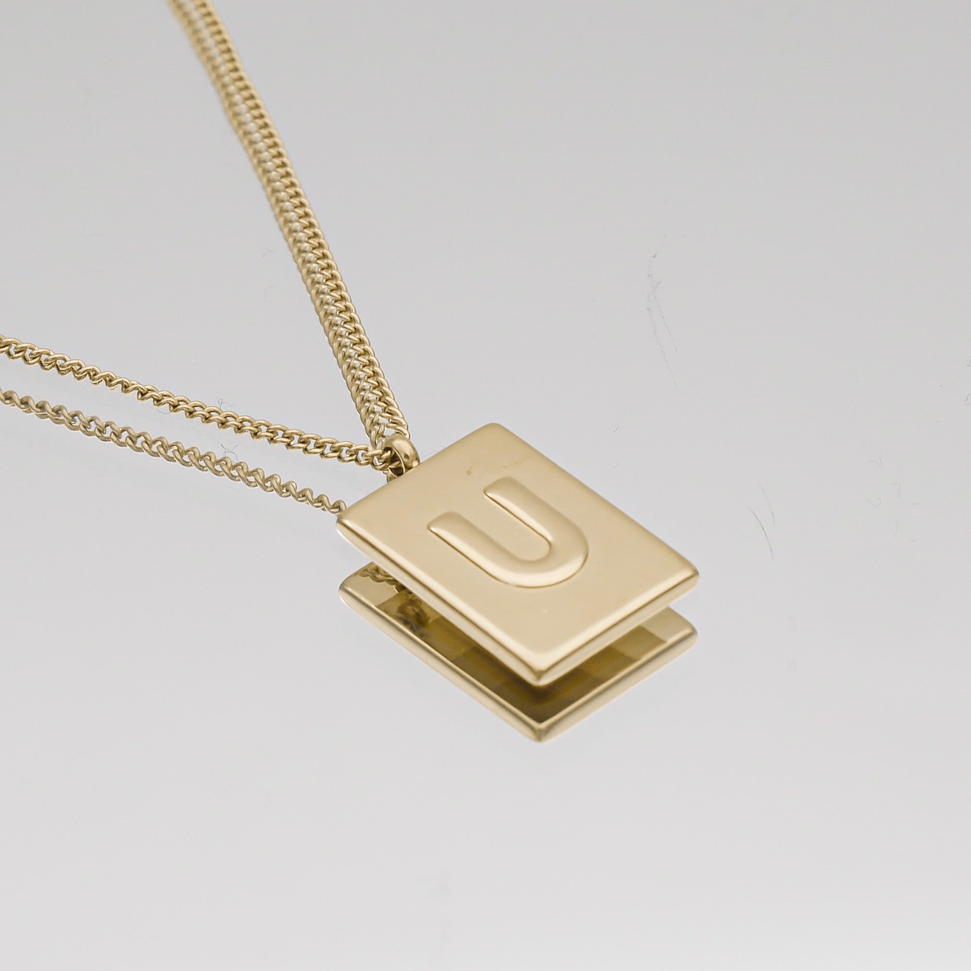 Athena custom initial Gold pendant Necklace, letter U by PRYA