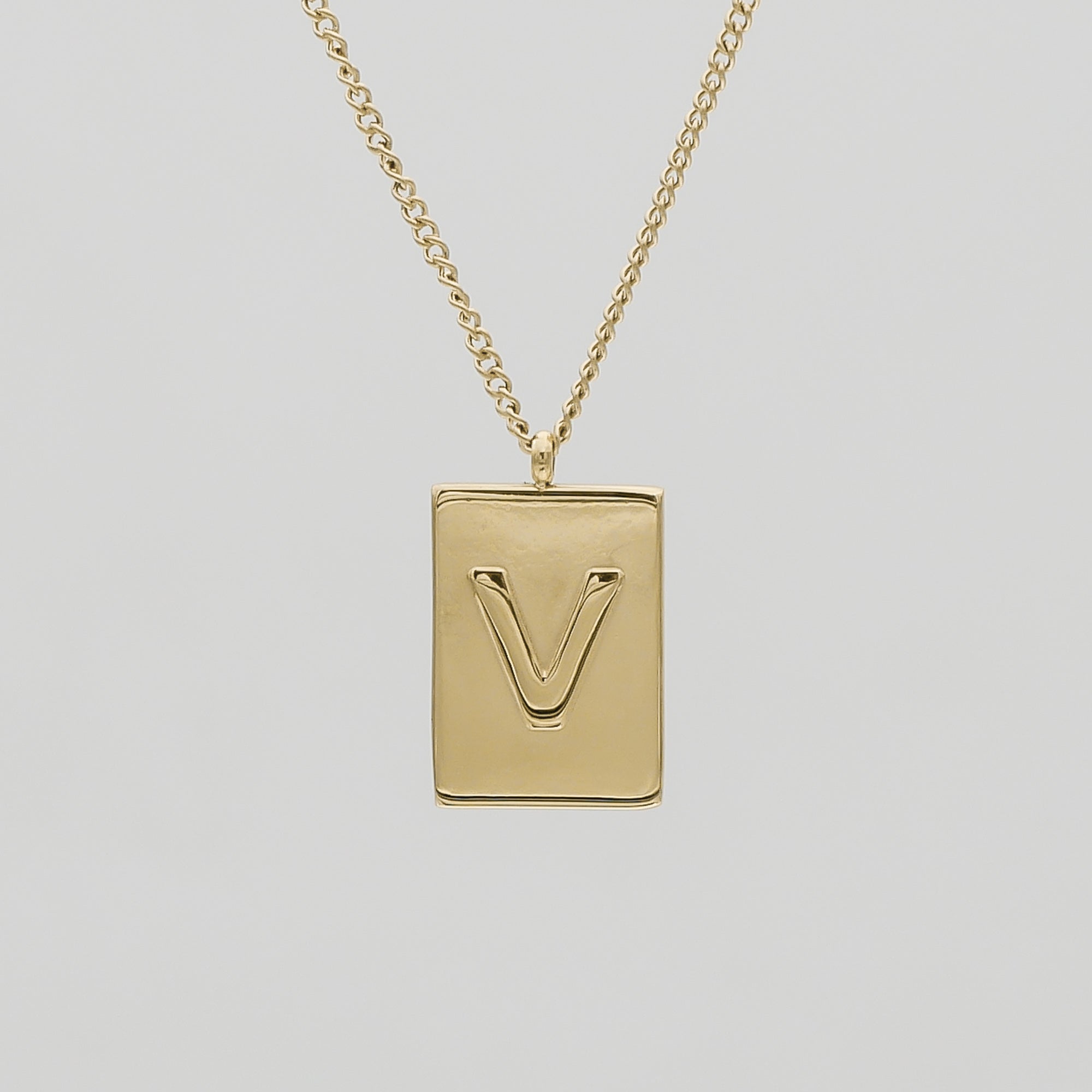 Athena custom initial Gold pendant Necklace, letter V by PRYA