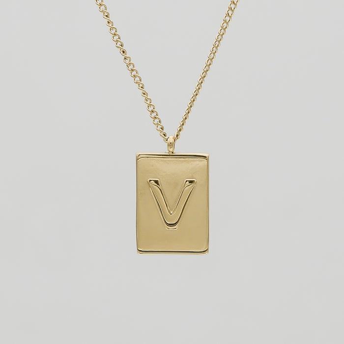 Athena custom initial Gold pendant Necklace, letter V by PRYA