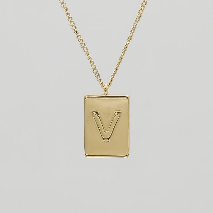 Athena custom initial Gold pendant Necklace, letter V by PRYA