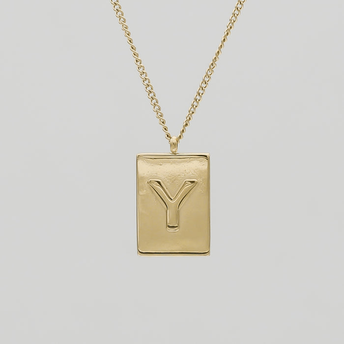 Athena custom initial Gold pendant Necklace, letter Y by PRYA