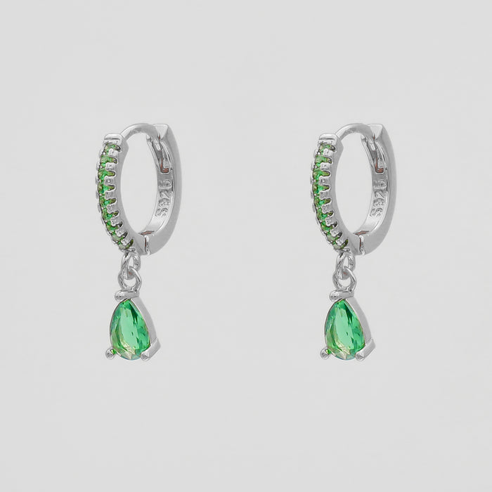 Aurora Gemstone Huggies in emerald and silver